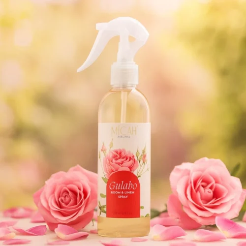 Gulabo rose room and linen spray bottle by Micah Aaromas