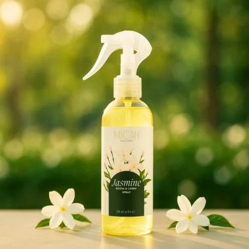Jasmine room and linen spray bottle by Micah Aaromas