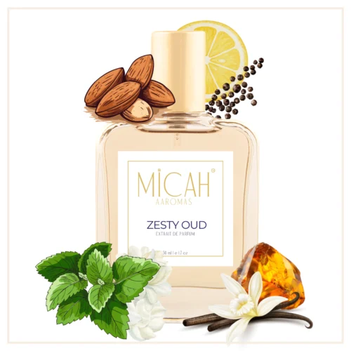 Zesty Oud perfume by Micah Aaromas citrus oud fragrance bottle